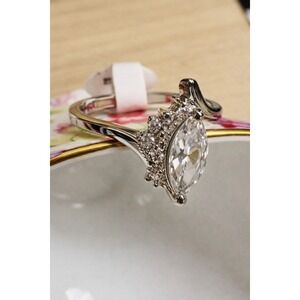 Sparkling Marquise Cut Engagement Ring Silver Tone Size 7 Fashion Jewelry